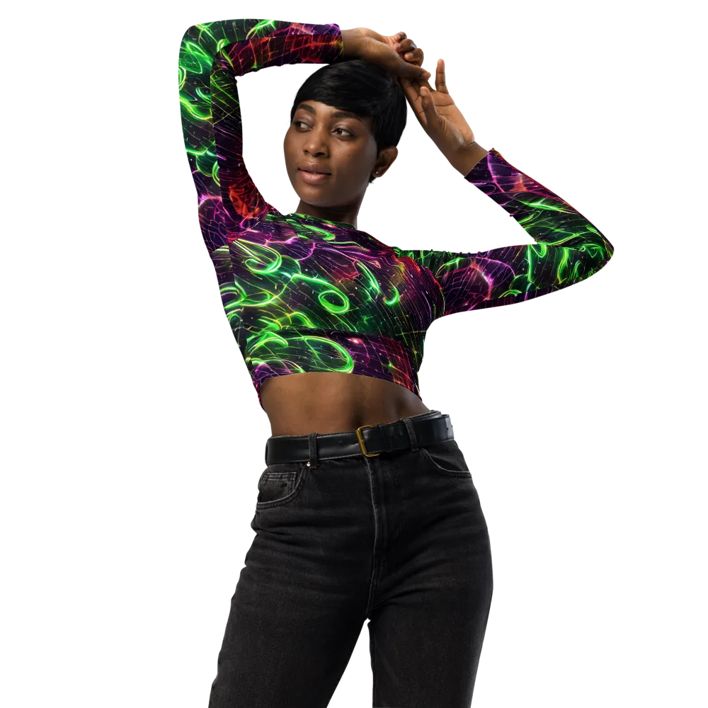 Quantum Ribbons on Long Sleeve Crop Top — Front