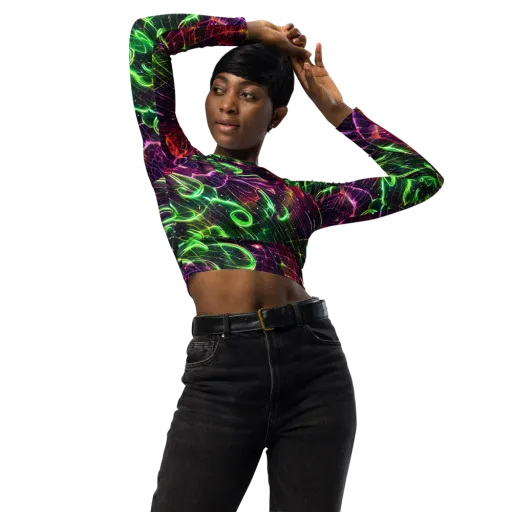 Quantum Ribbons on a Long Sleeve Crop Top