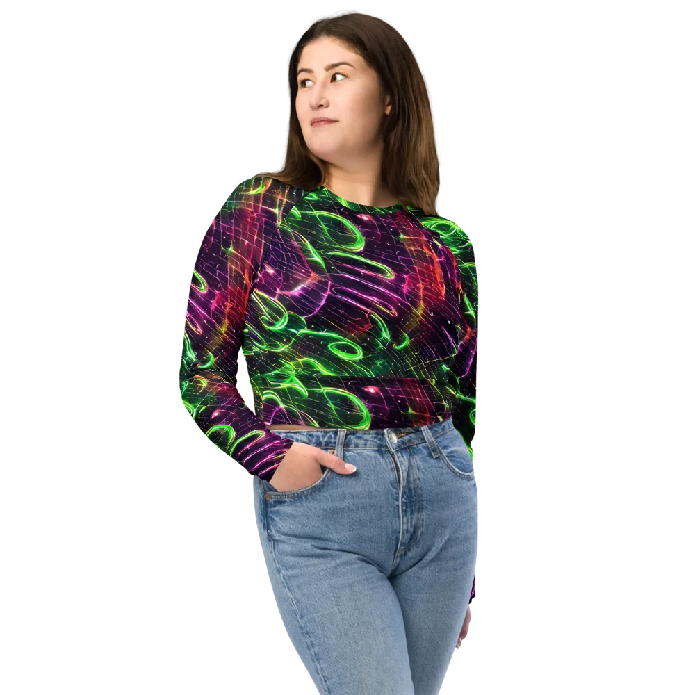 Quantum Ribbons on Long Sleeve Crop Top — Front