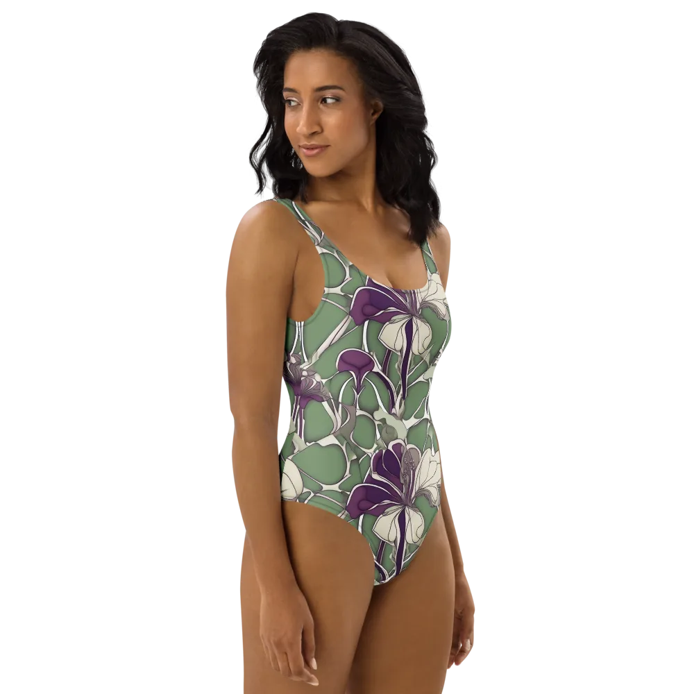 Violet Verdure on One-Piece Swimsuit — Right