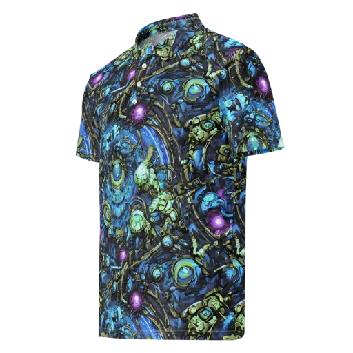 Bioluminescent Circuit on a Men's Slim Fit Polo Shirt