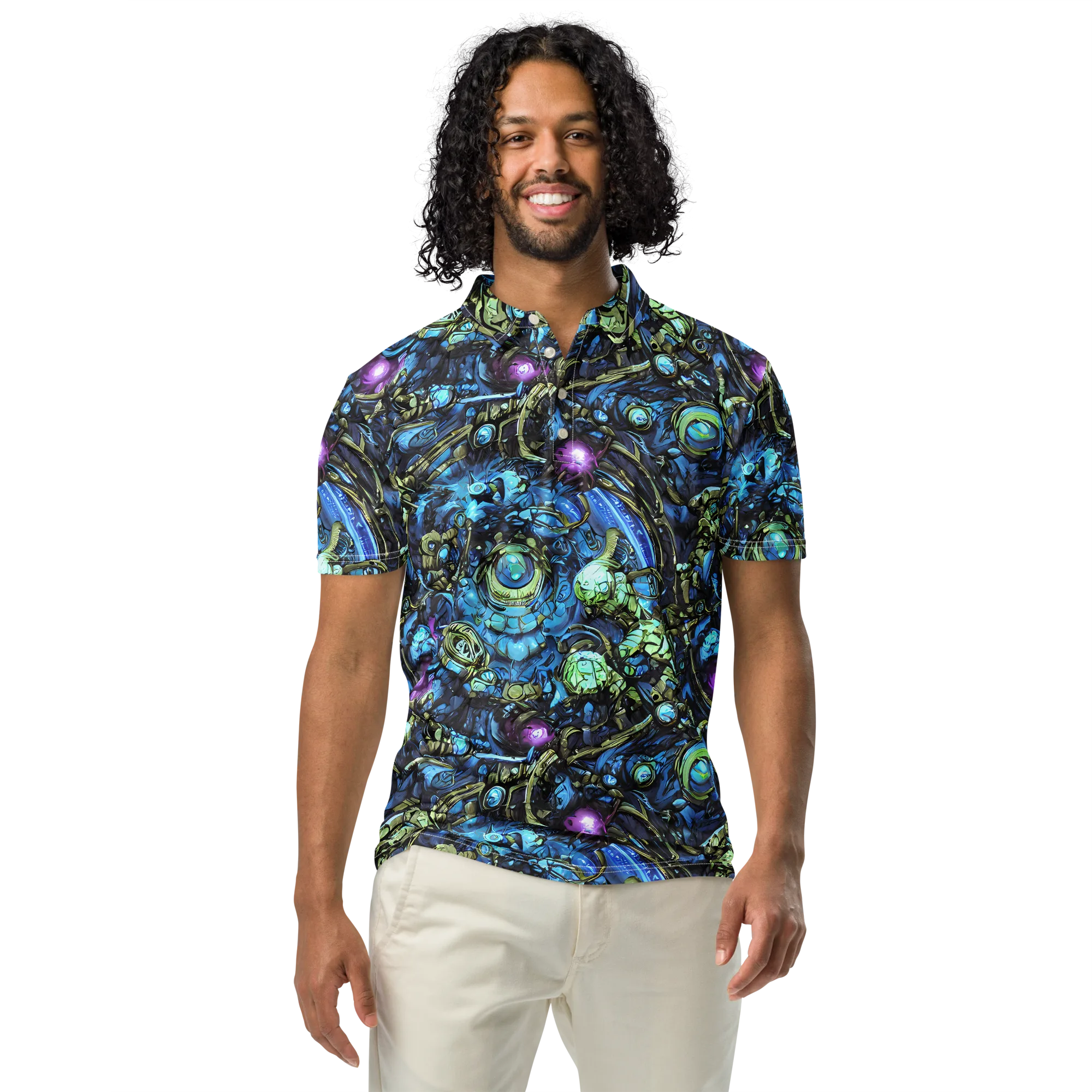 Bioluminescent Circuit on Men's Slim Fit Polo Shirt — Front