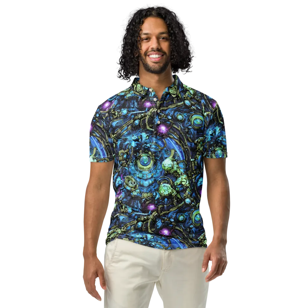 Bioluminescent Circuit on Men's Slim Fit Polo Shirt — Front