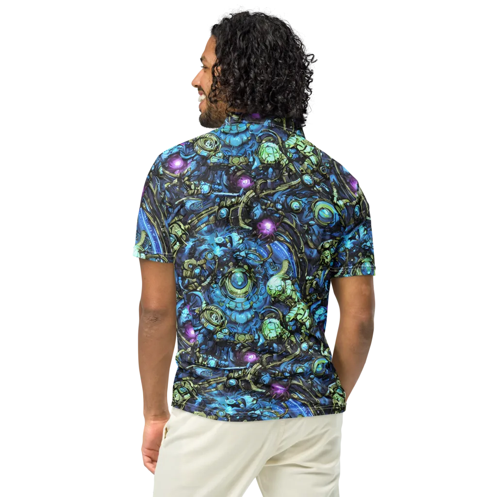 Bioluminescent Circuit on Men's Slim Fit Polo Shirt — Back