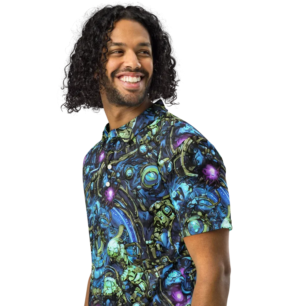 Bioluminescent Circuit on Men's Slim Fit Polo Shirt — Left Front