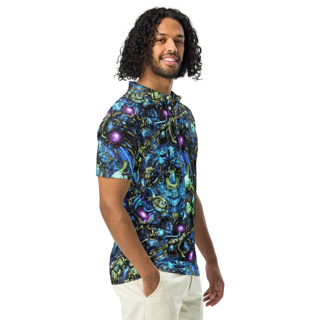 Bioluminescent Circuit on Men's Slim Fit Polo Shirt — Right Front