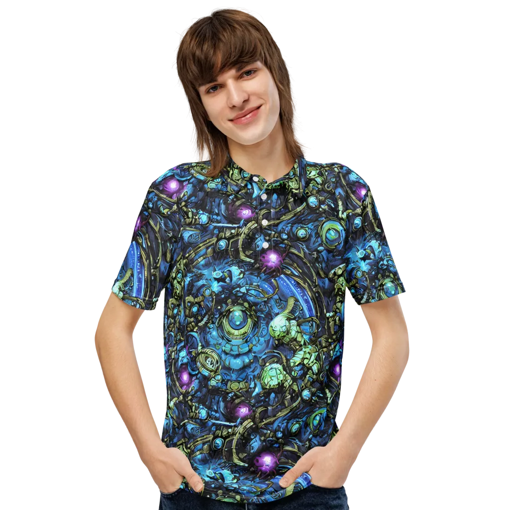 Bioluminescent Circuit on Men's Slim Fit Polo Shirt — Front