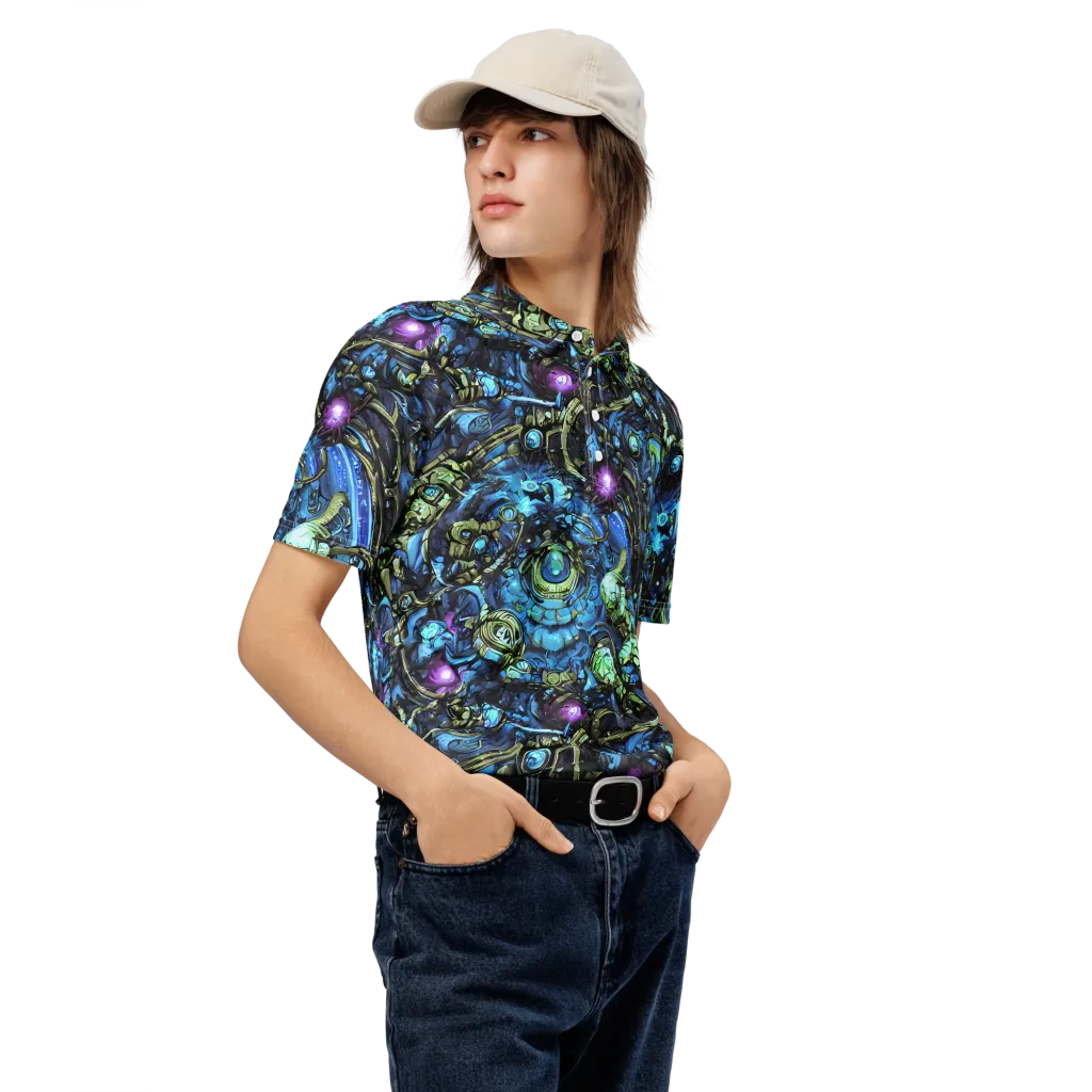 Bioluminescent Circuit on Men's Slim Fit Polo Shirt — Right Front