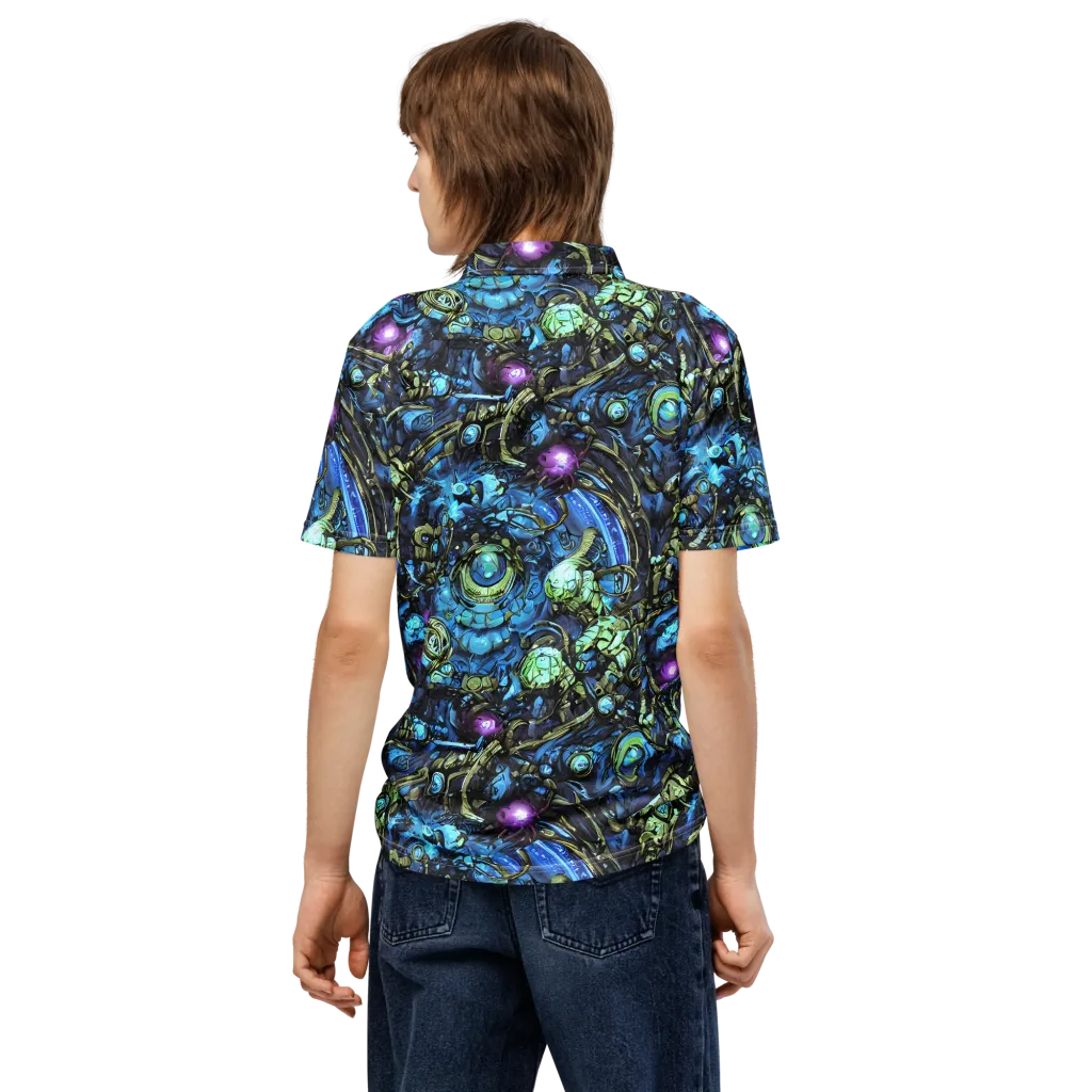 Bioluminescent Circuit on Men's Slim Fit Polo Shirt — Back