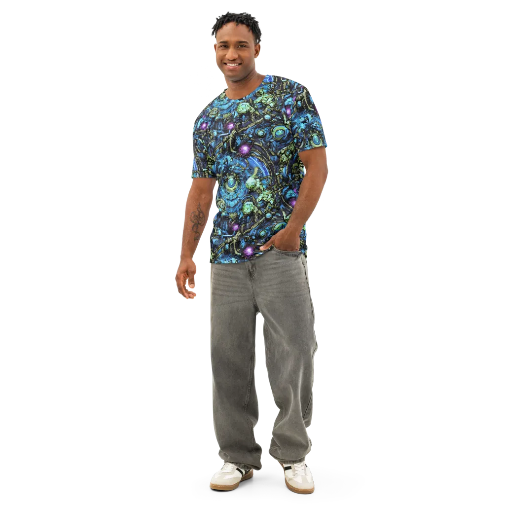 Bioluminescent Circuit on Men's Cotton Crew Neck T-Shirt — Front