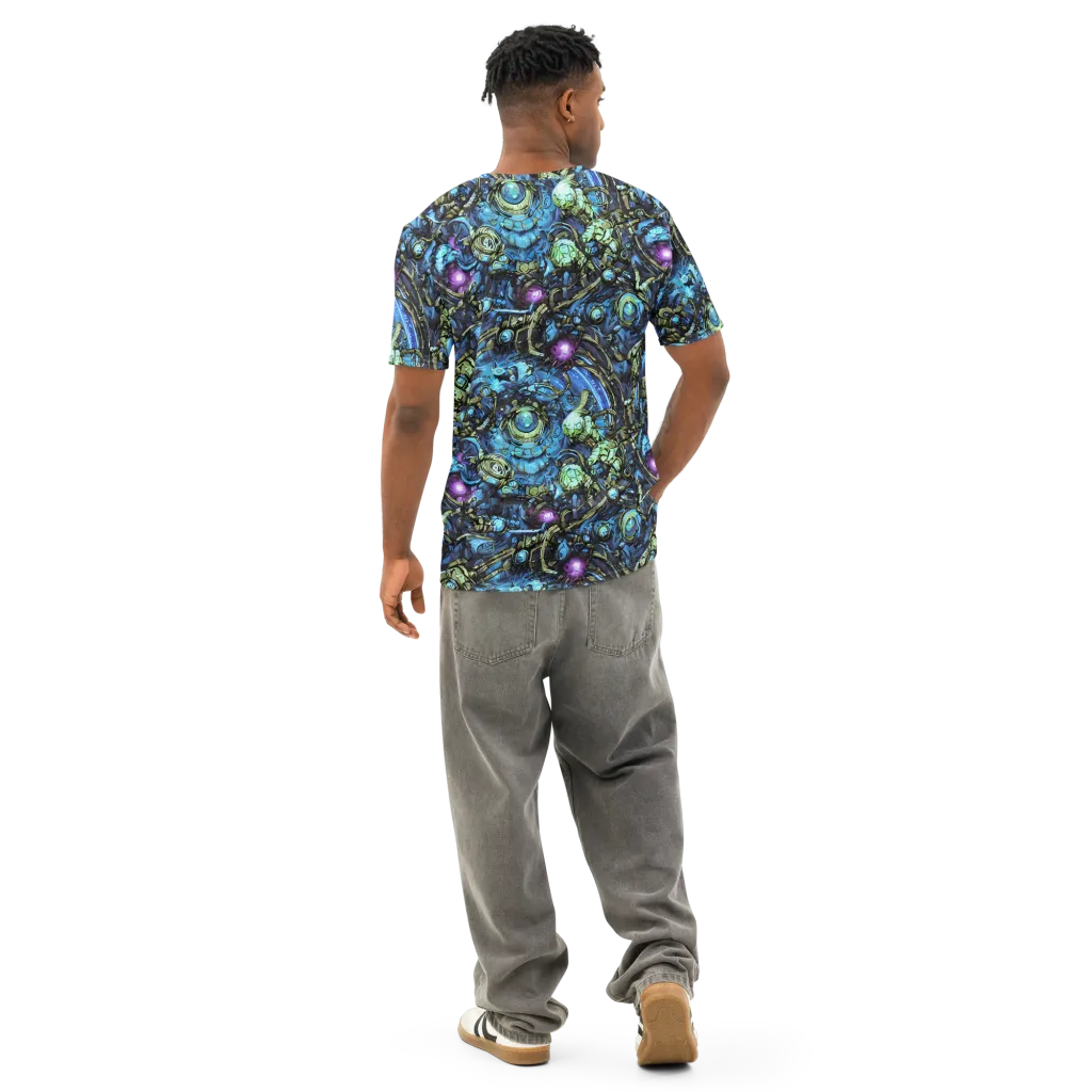 Bioluminescent Circuit on Men's Cotton Crew Neck T-Shirt — Back
