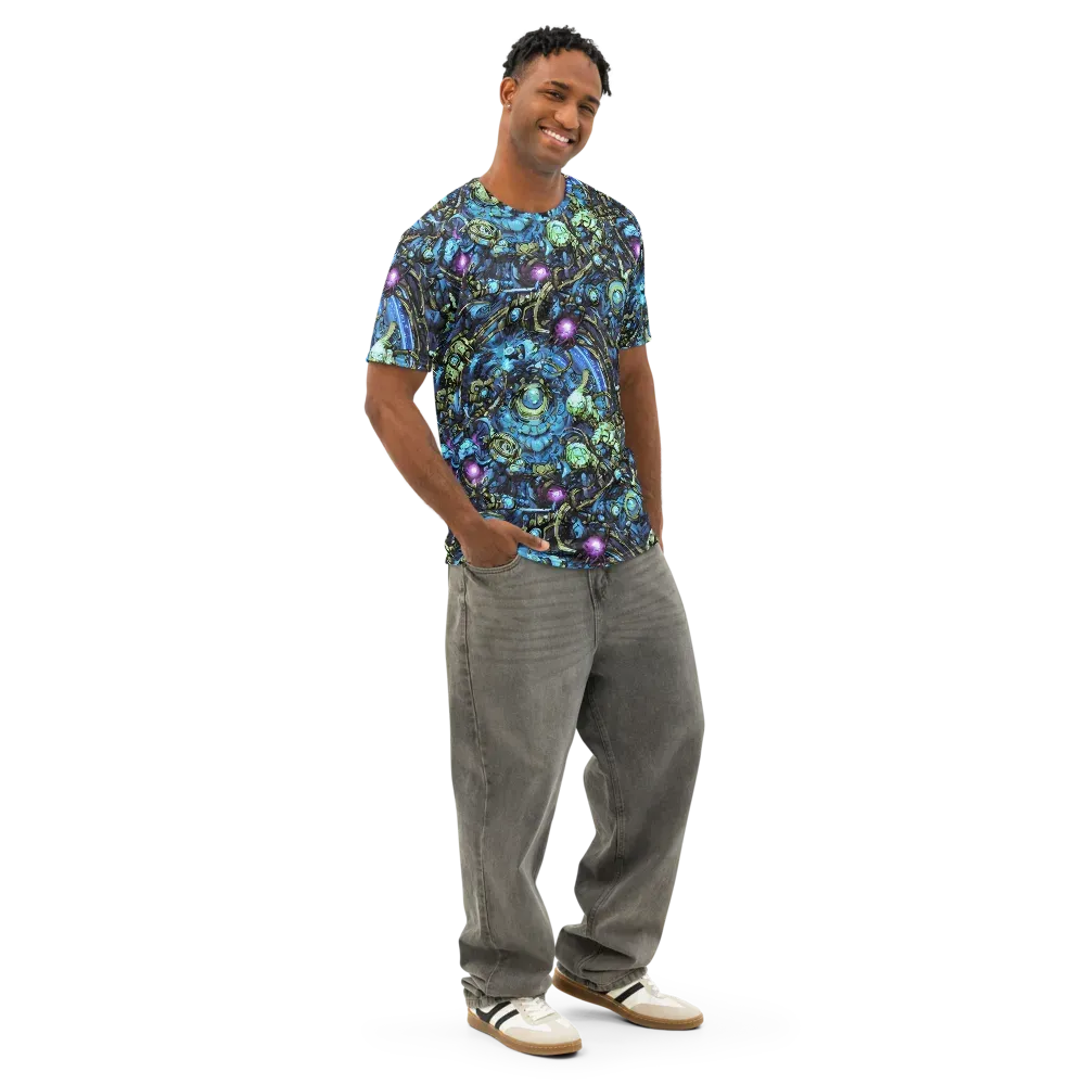 Bioluminescent Circuit on Men's Cotton Crew Neck T-Shirt — Right Front