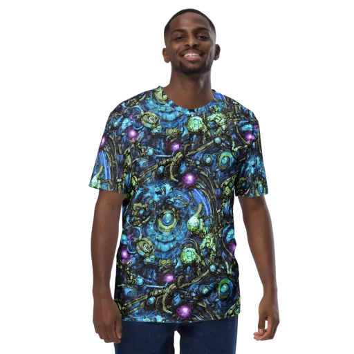 Bioluminescent Circuit on a Men's Crew Neck T-Shirt