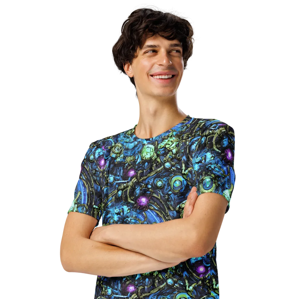 Bioluminescent Circuit on Men's Crew Neck T-Shirt — Left Front