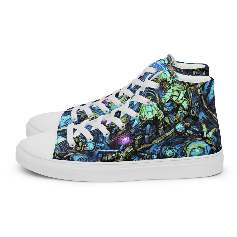 Bioluminescent Circuit on Men's High Top Canvas Shoes — Left