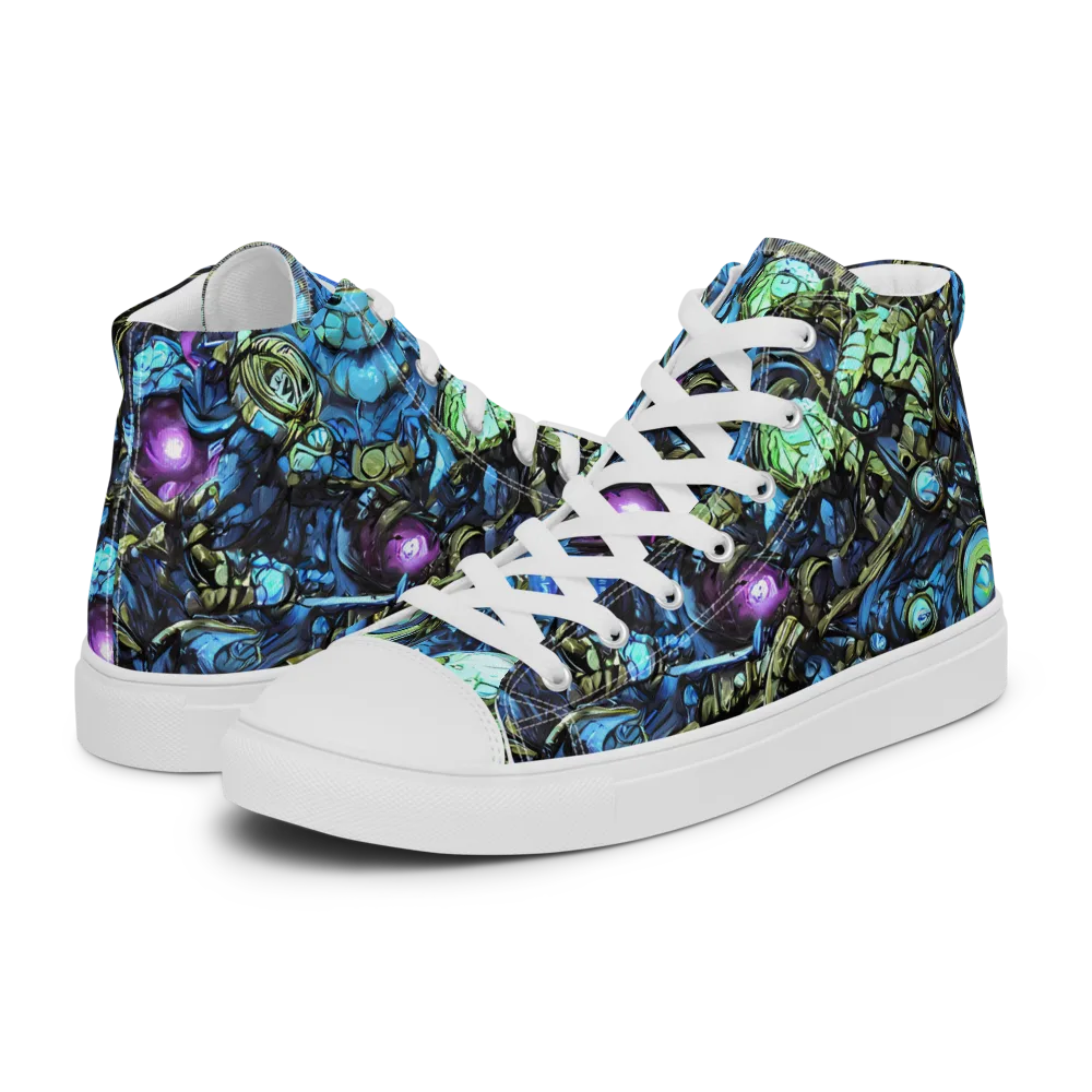 Bioluminescent Circuit on Men's High Top Canvas Shoes — Left
