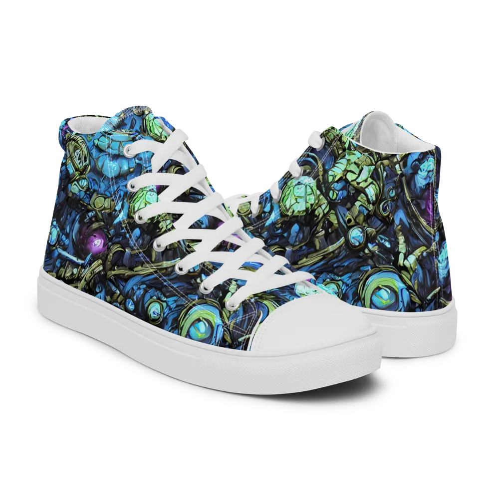 Bioluminescent Circuit on Men's High Top Canvas Shoes — Right