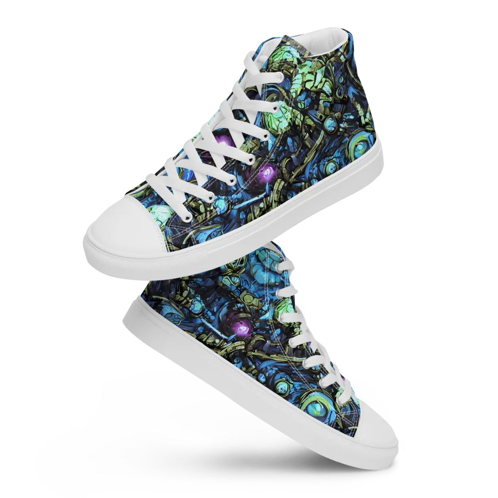 Bioluminescent Circuit on Men's High Top Canvas Shoes — Front