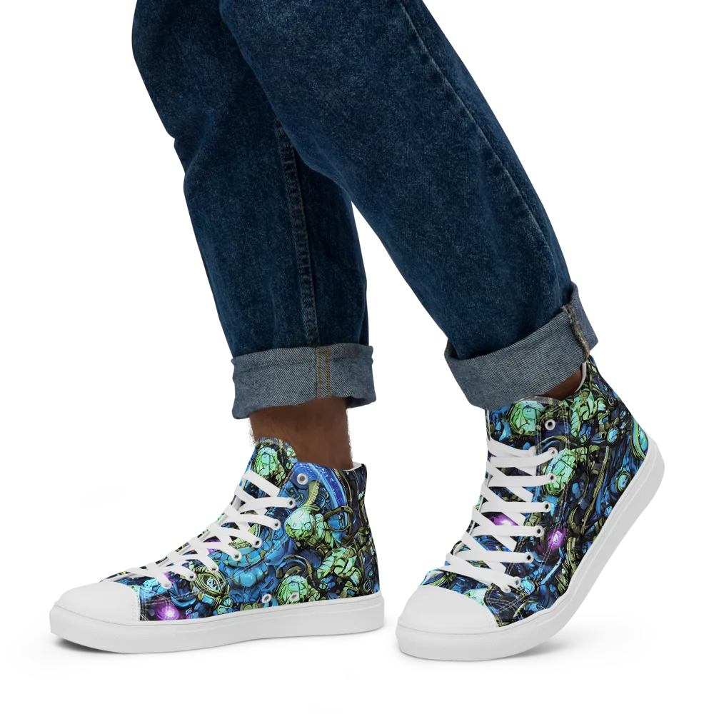 Bioluminescent Circuit on Men's High Top Canvas Shoes — Left