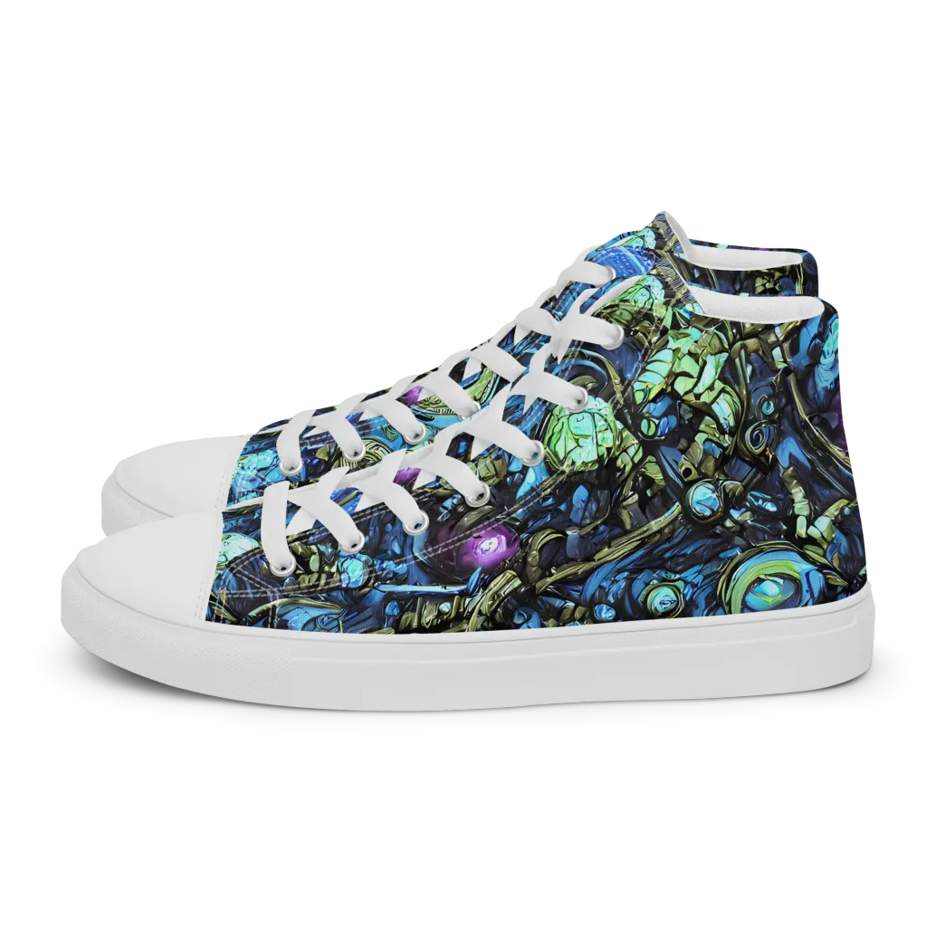 Bioluminescent Circuit on Women's High Top Canvas Shoes — Left