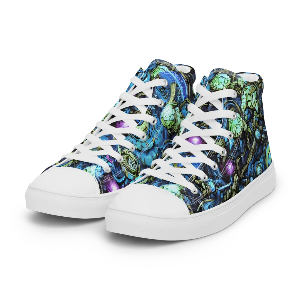 Bioluminescent Circuit on Women's High Top Canvas Shoes — Left Front