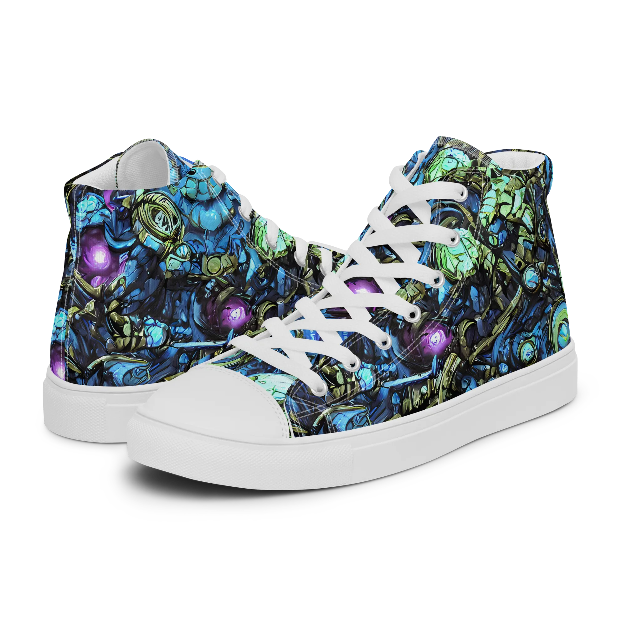 Bioluminescent Circuit on Women's High Top Canvas Shoes — Left