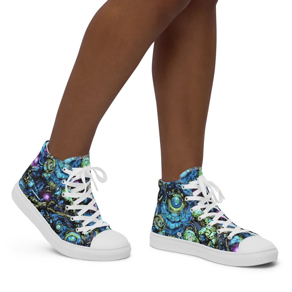 Bioluminescent Circuit on Women's High Top Canvas Shoes — Right