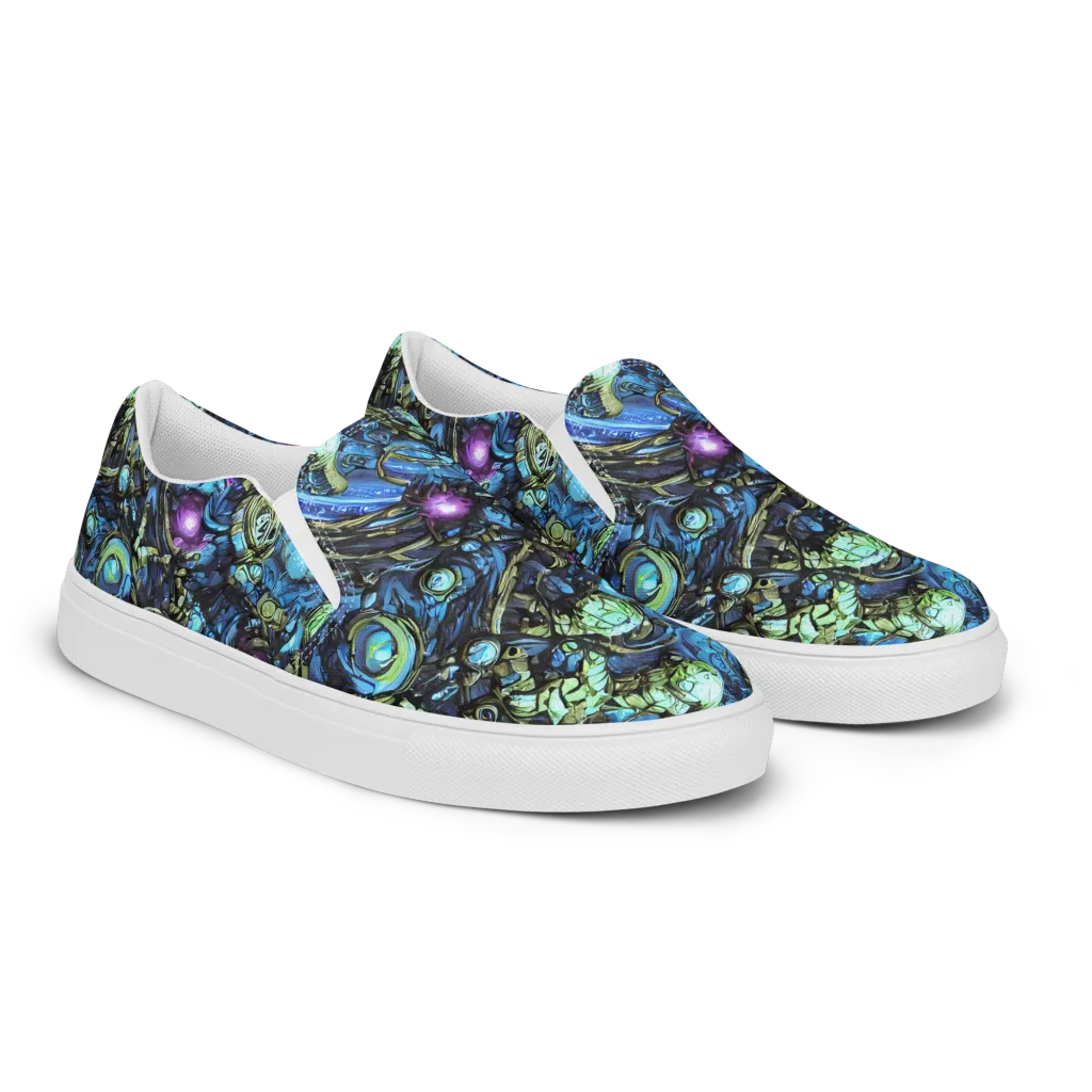 Bioluminescent Circuit on Women's Slip-On Canvas Shoes — Right Front