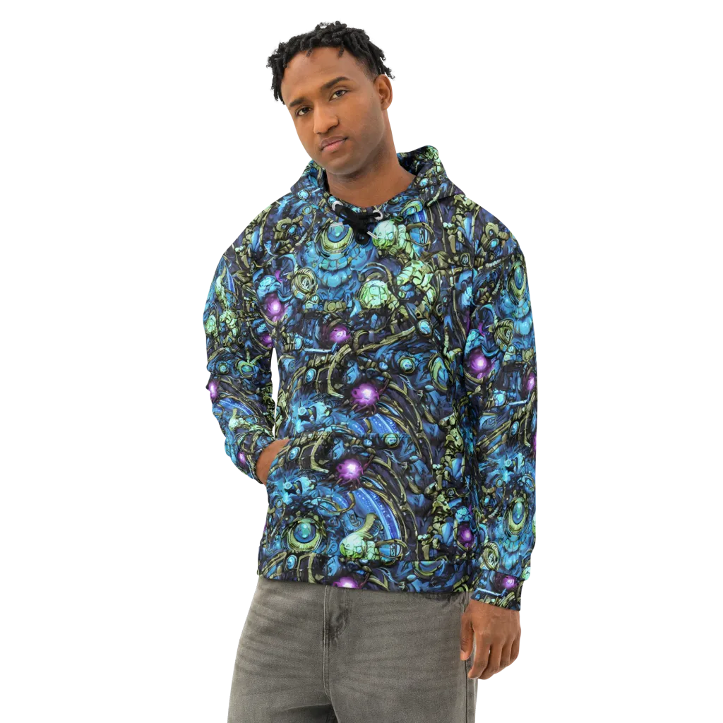 Bioluminescent Circuit on Cotton Hoodie — Left Front