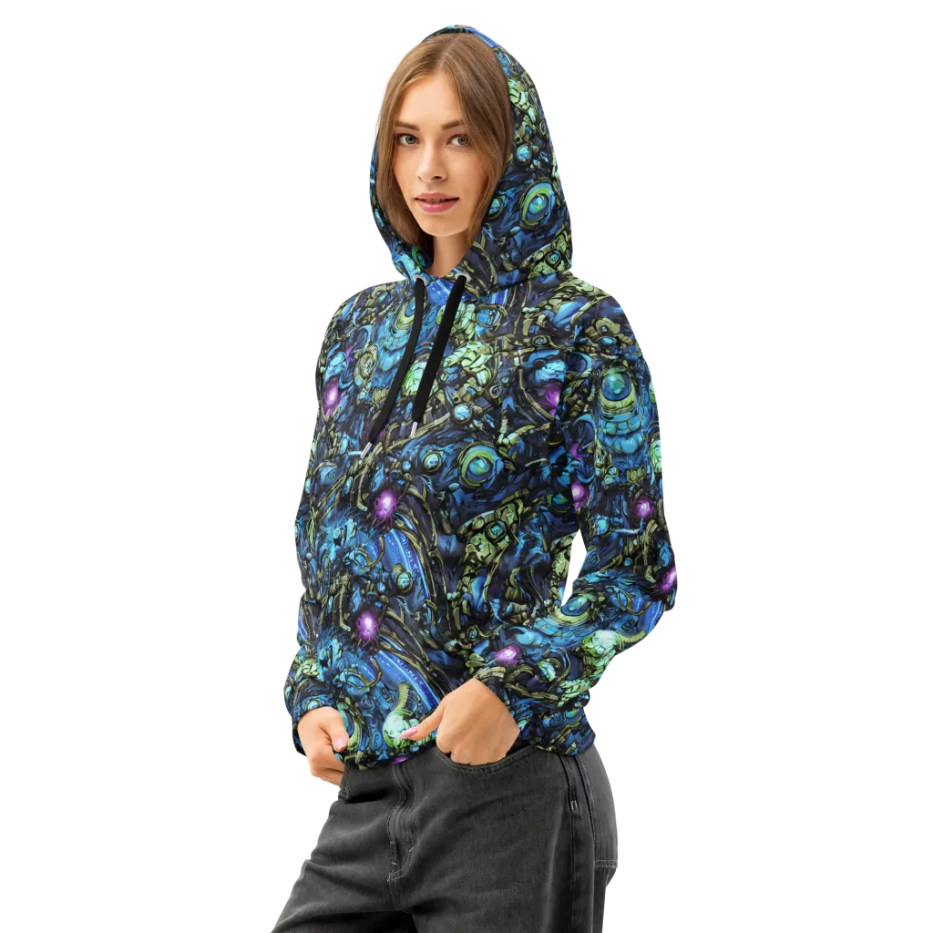 Bioluminescent Circuit on Cotton Hoodie — Left Front