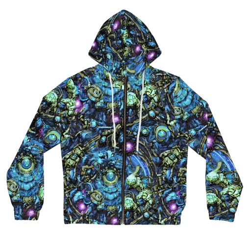Bioluminescent Circuit on a Women's Full-Zip Hoodie