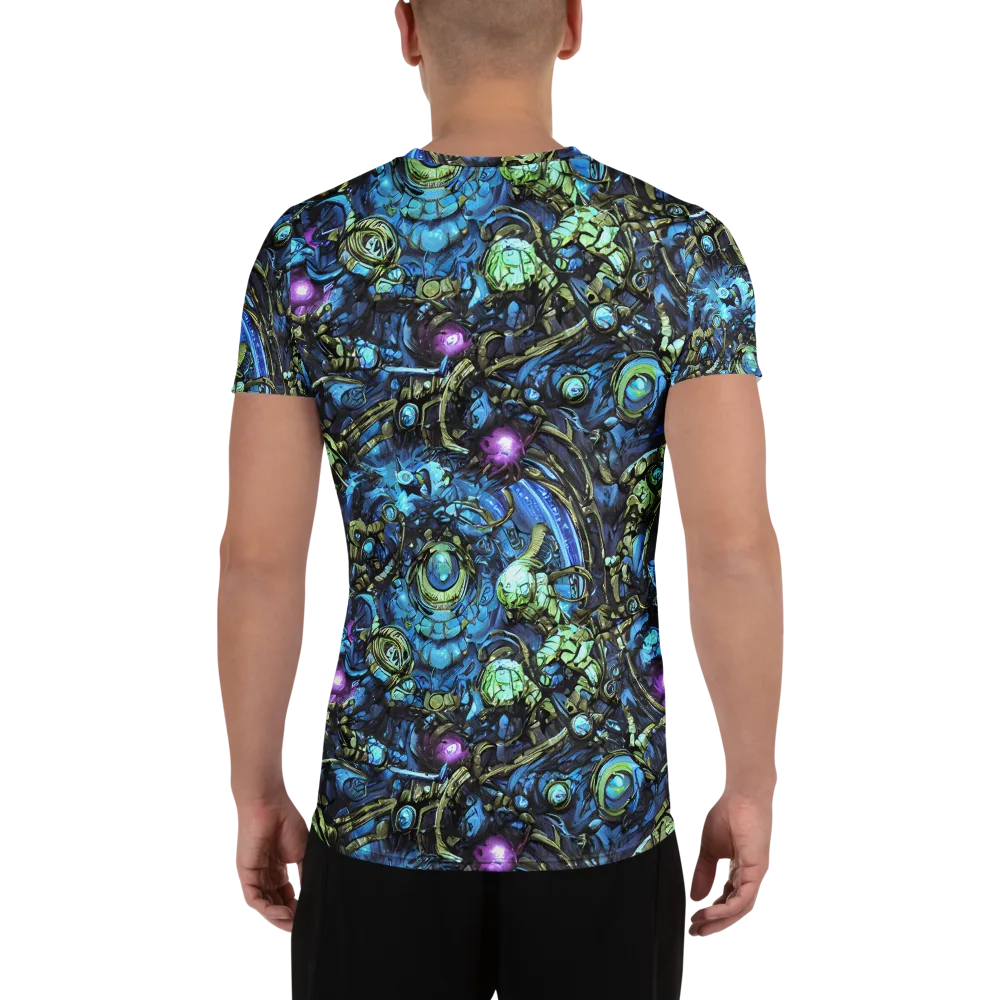 Bioluminescent Circuit on Men's Athletic T-Shirt — Back