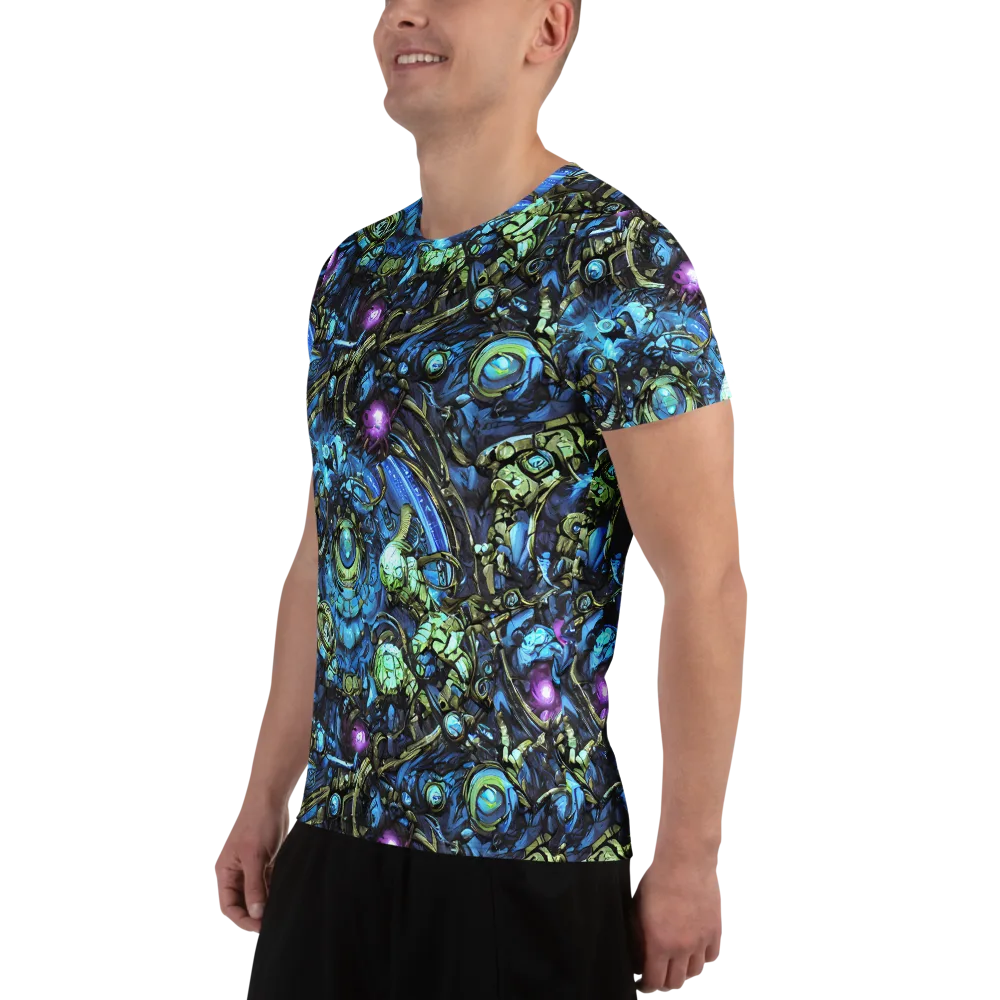 Bioluminescent Circuit on Men's Athletic T-Shirt — Left