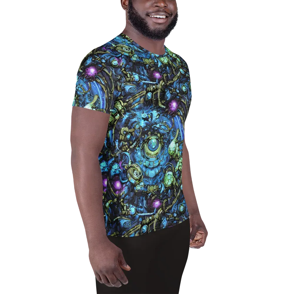 Bioluminescent Circuit on Men's Athletic T-Shirt — Right