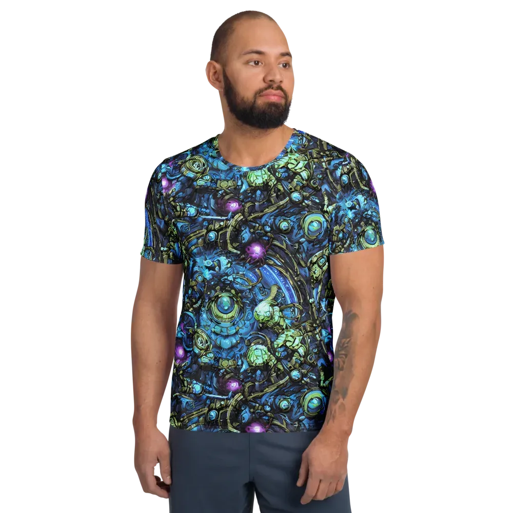 Bioluminescent Circuit on Men's Athletic T-Shirt — Front