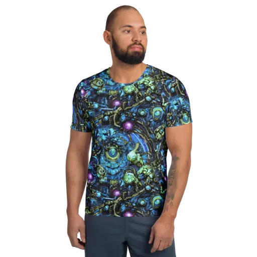 Bioluminescent Circuit on a Men's Athletic T-Shirt