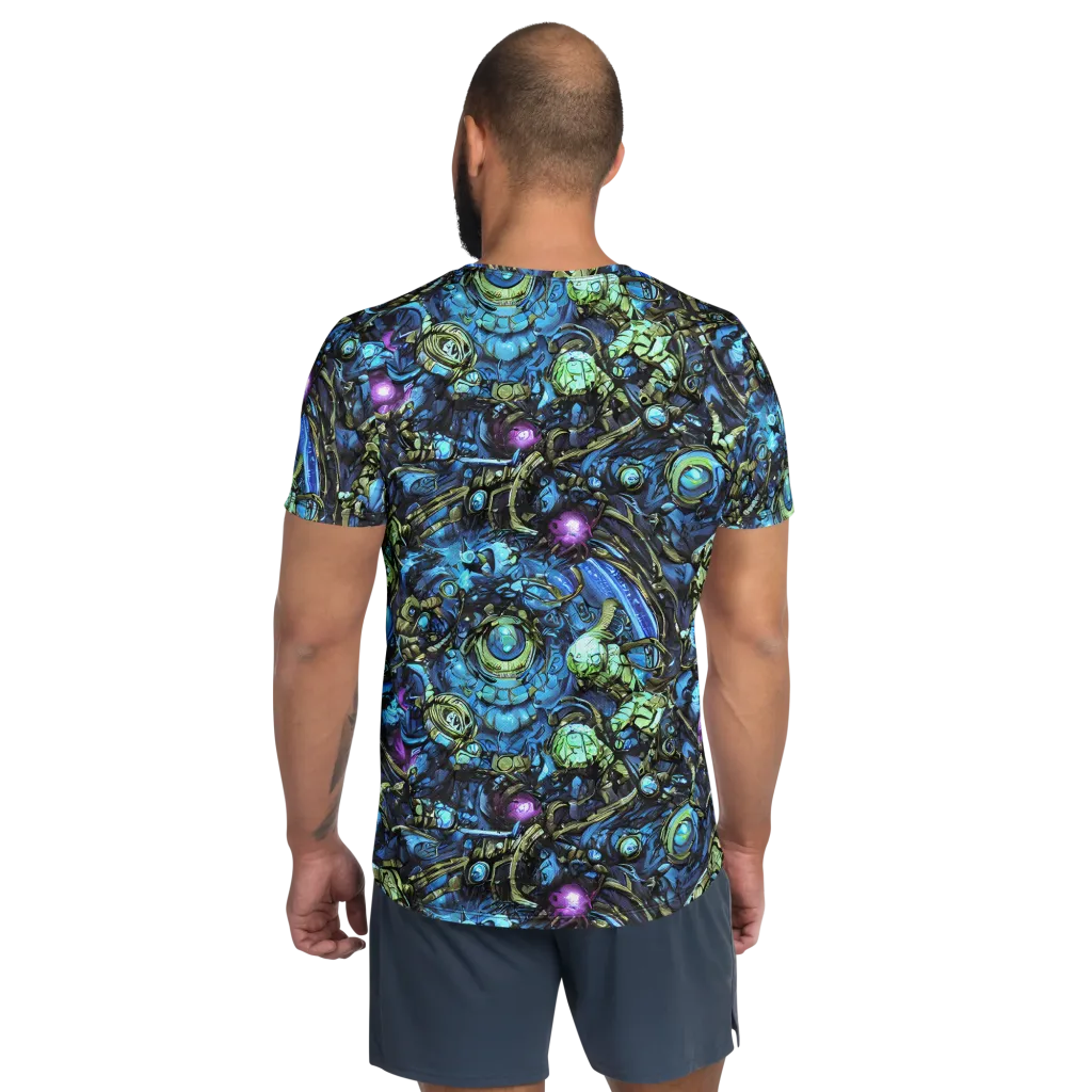 Bioluminescent Circuit on Men's Athletic T-Shirt — Back