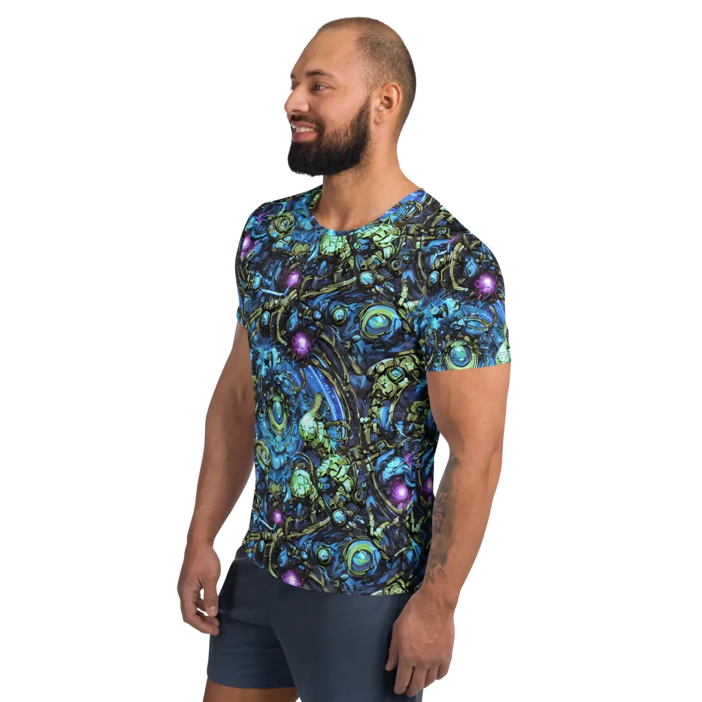 Bioluminescent Circuit on Men's Athletic T-Shirt — Left