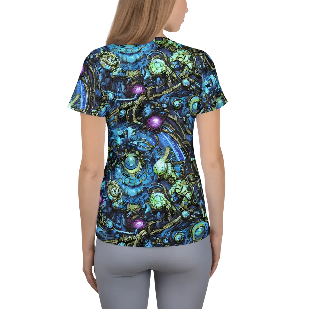 Bioluminescent Circuit on Women's Athletic T-Shirt — Back