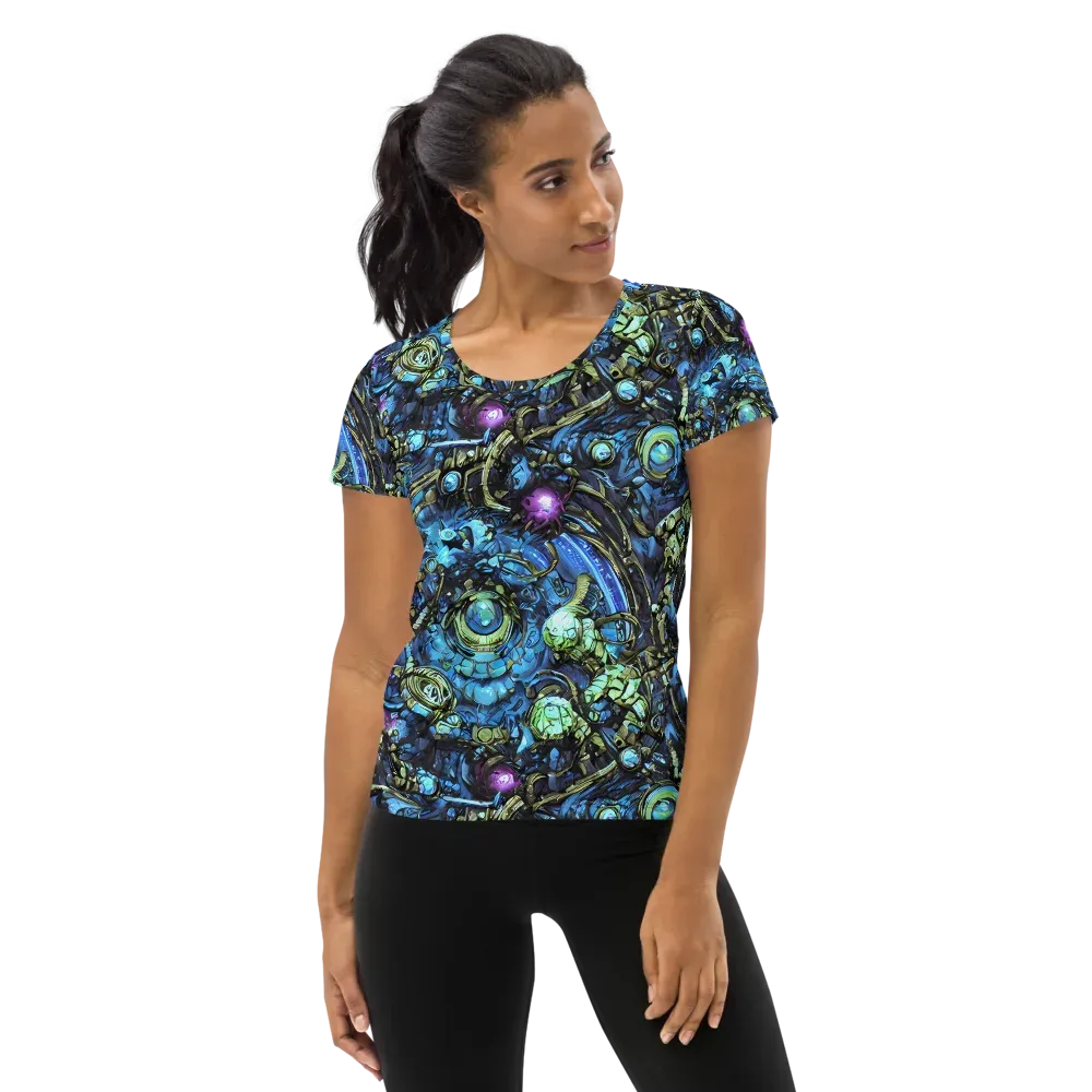 Bioluminescent Circuit on Women's Athletic T-Shirt — Front