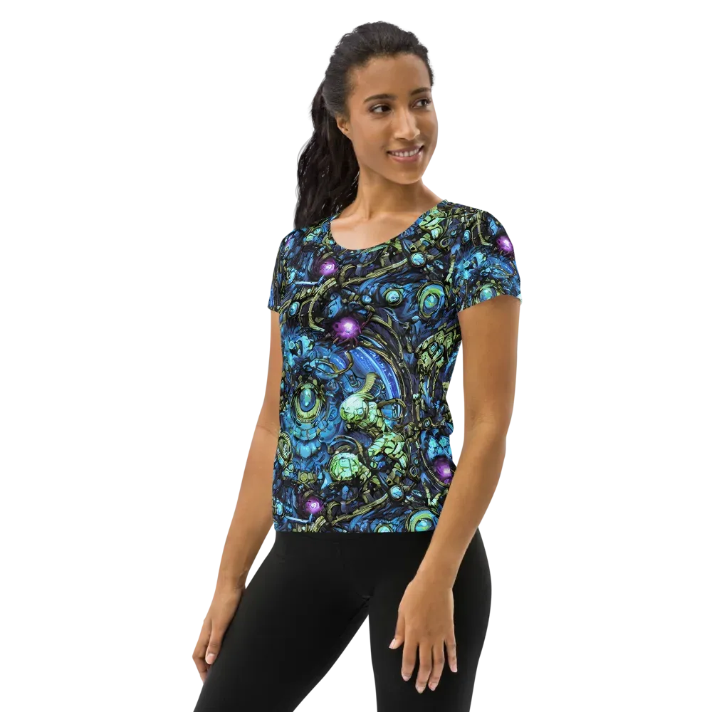 Bioluminescent Circuit on Women's Athletic T-Shirt — Left