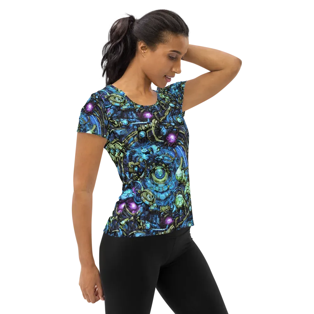 Bioluminescent Circuit on Women's Athletic T-Shirt — Right