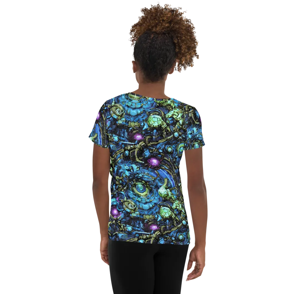 Bioluminescent Circuit on Women's Athletic T-Shirt — Back