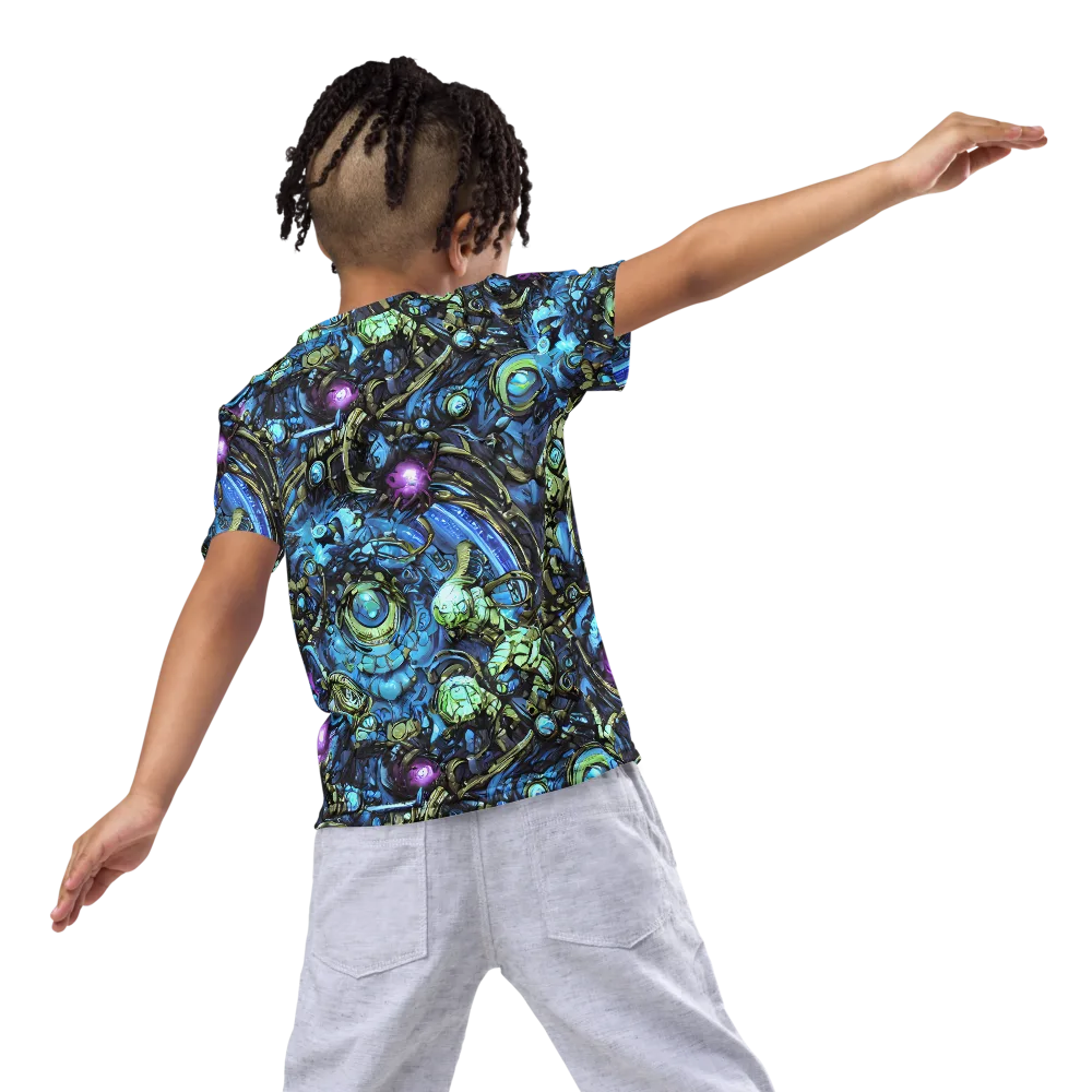 Bioluminescent Circuit on Kids Crew Neck T-Shirt — Back