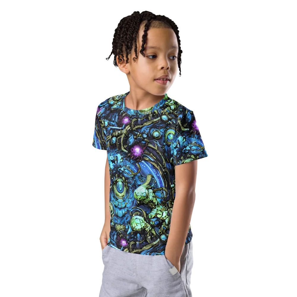 Bioluminescent Circuit on Kids Crew Neck T-Shirt — Left Front