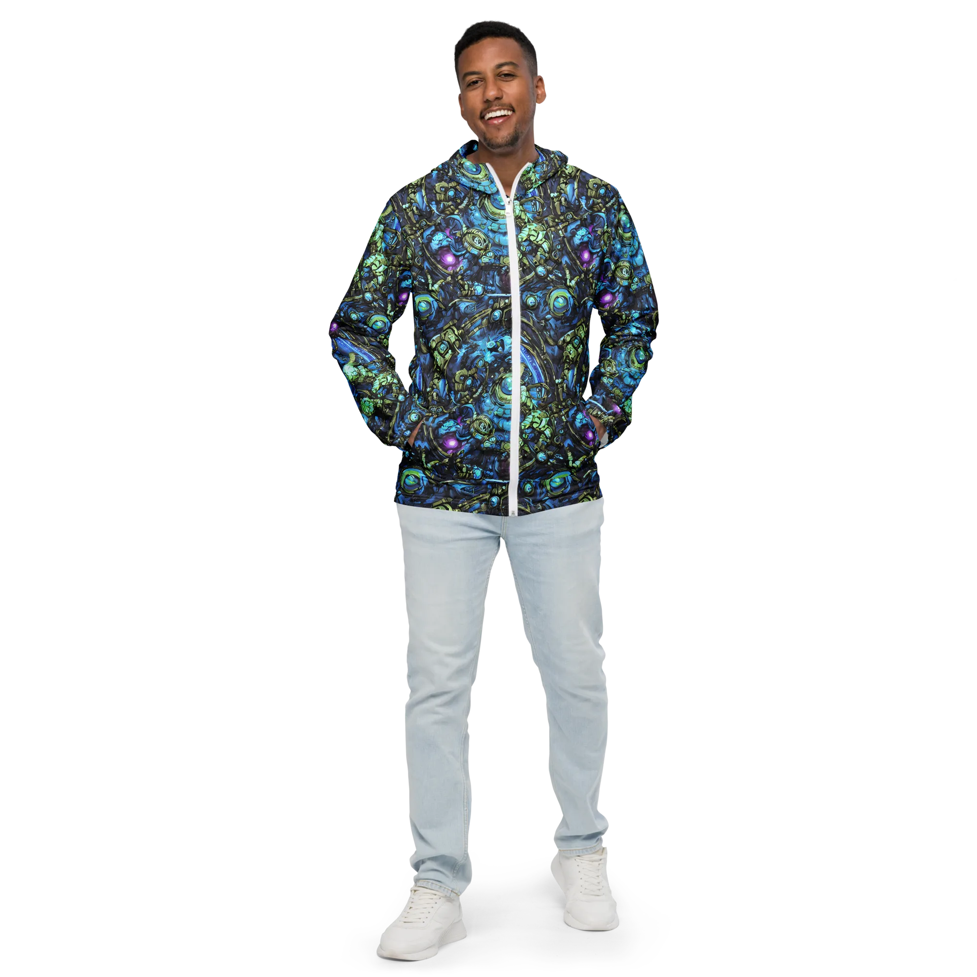 Bioluminescent Circuit on Men's Windbreaker — Front