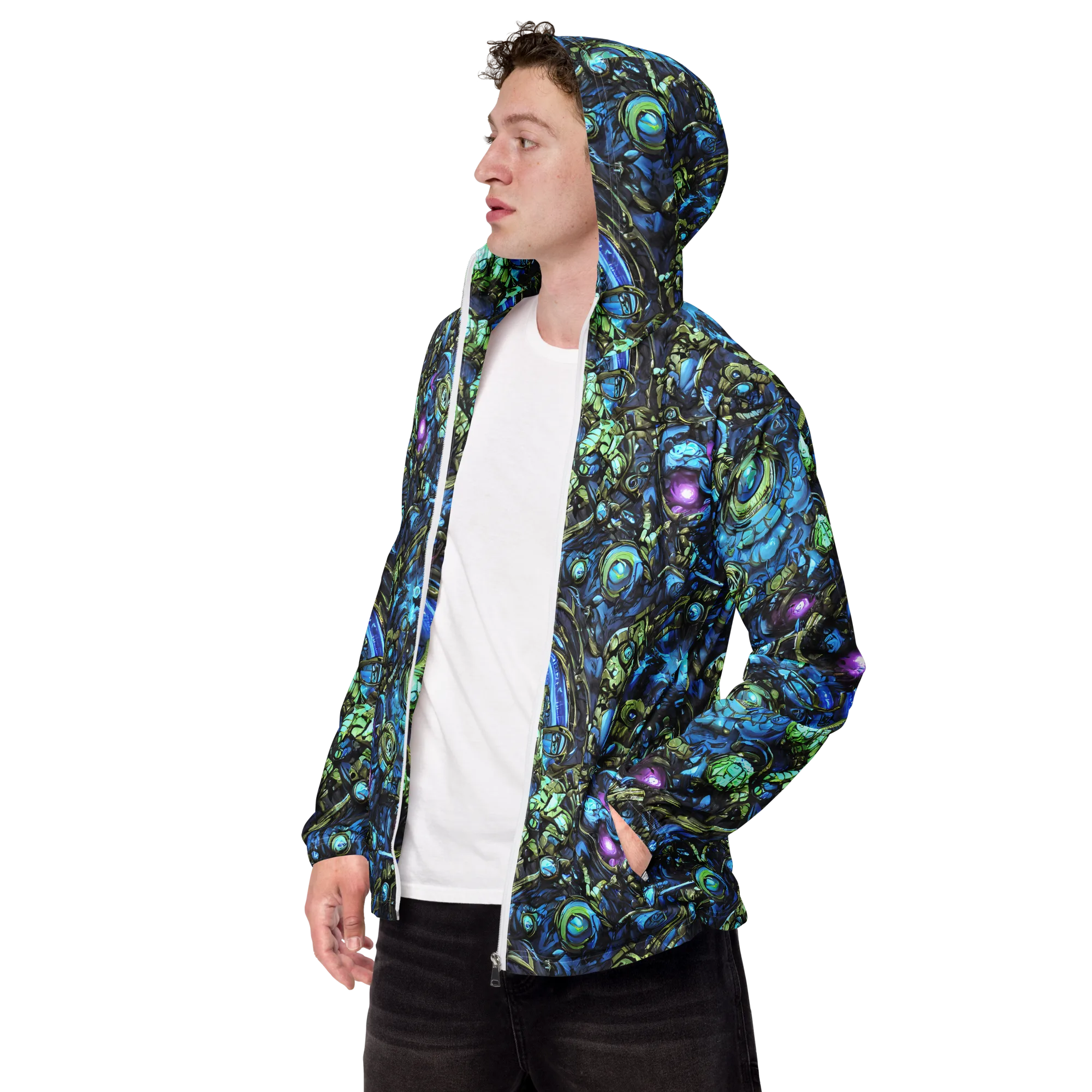 Bioluminescent Circuit on Men's Windbreaker — Left Front