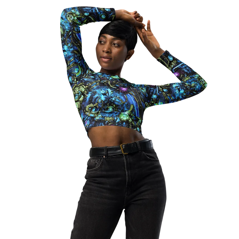 Bioluminescent Circuit on Long Sleeve Crop Top — Front