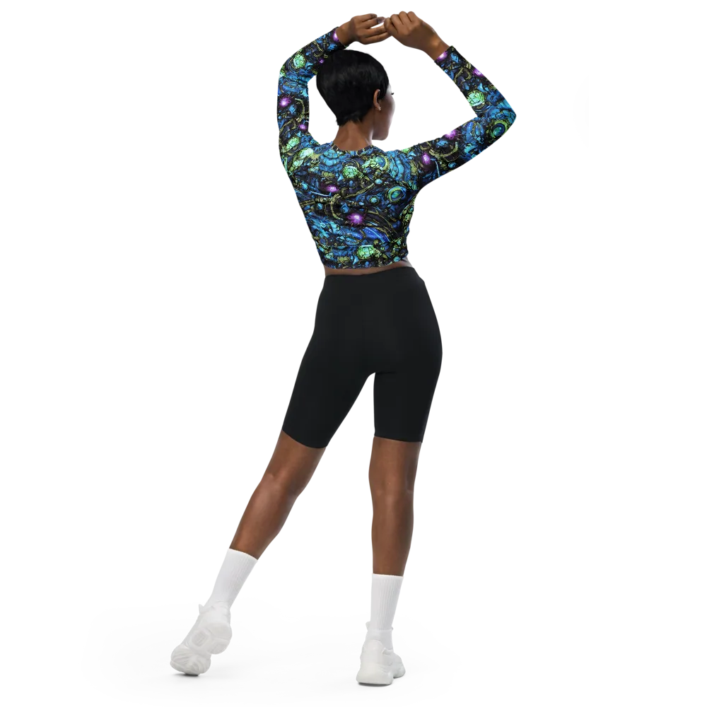 Bioluminescent Circuit on Long Sleeve Crop Top — Back
