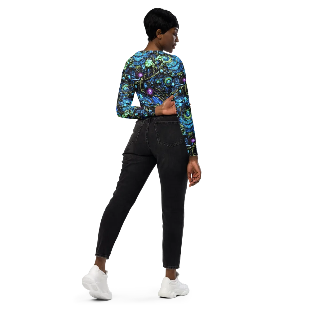 Bioluminescent Circuit on Long Sleeve Crop Top — Right Back